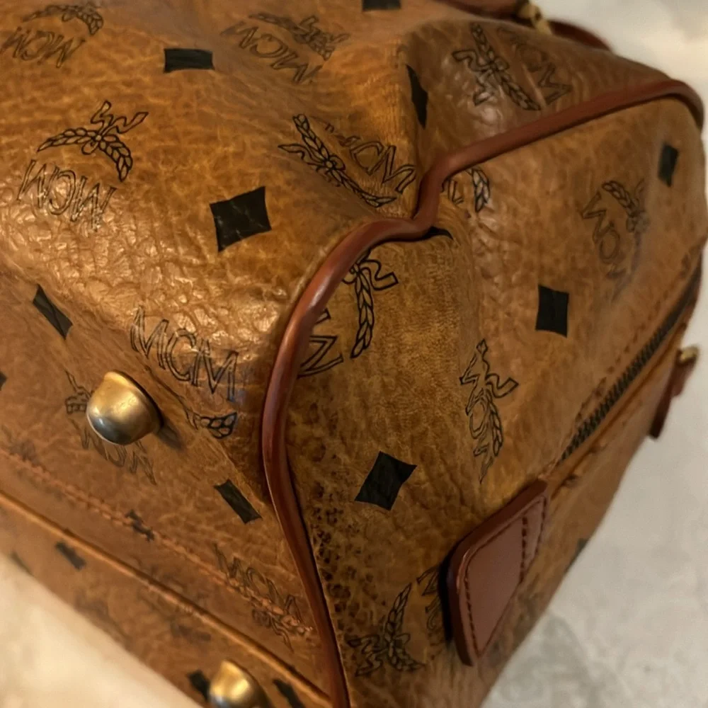 MCM Brown Logo Satchel with Gold Accents-Speedy 25 size - Picture 7 of 13
